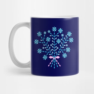 Winter blue flower bouquet with short pink ribbon, version two Mug